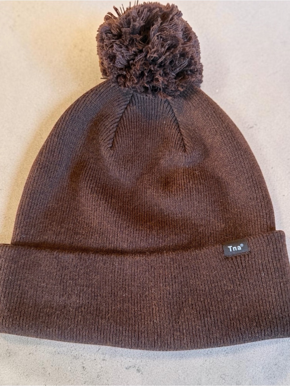 TNA by Aritzia Pom Beanie in Chocolate Brown